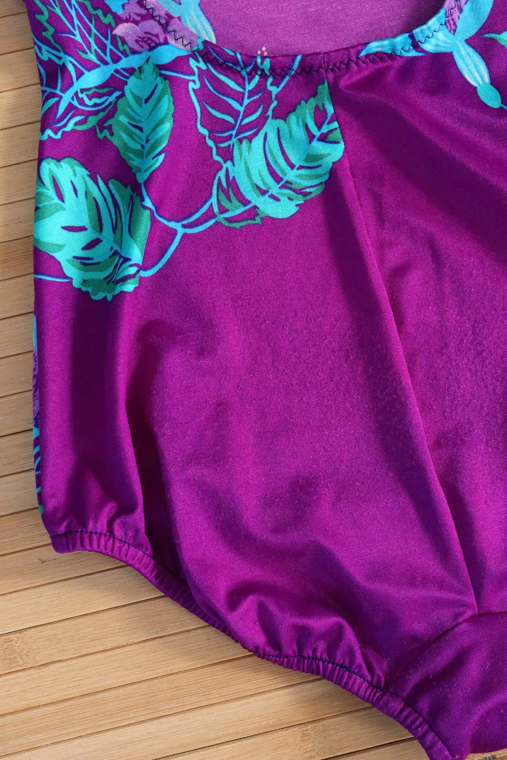 1970s Ultraviolet Floral One Piece M