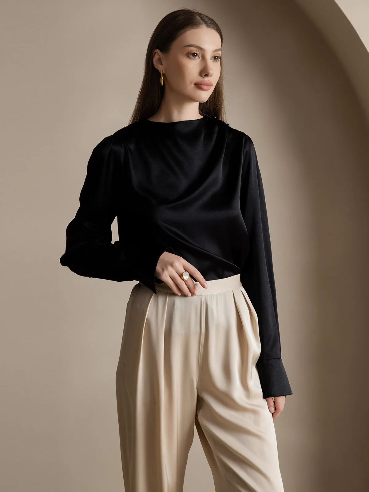 22Momme Timeless Pleated Wide-Leg Silk Long Pants