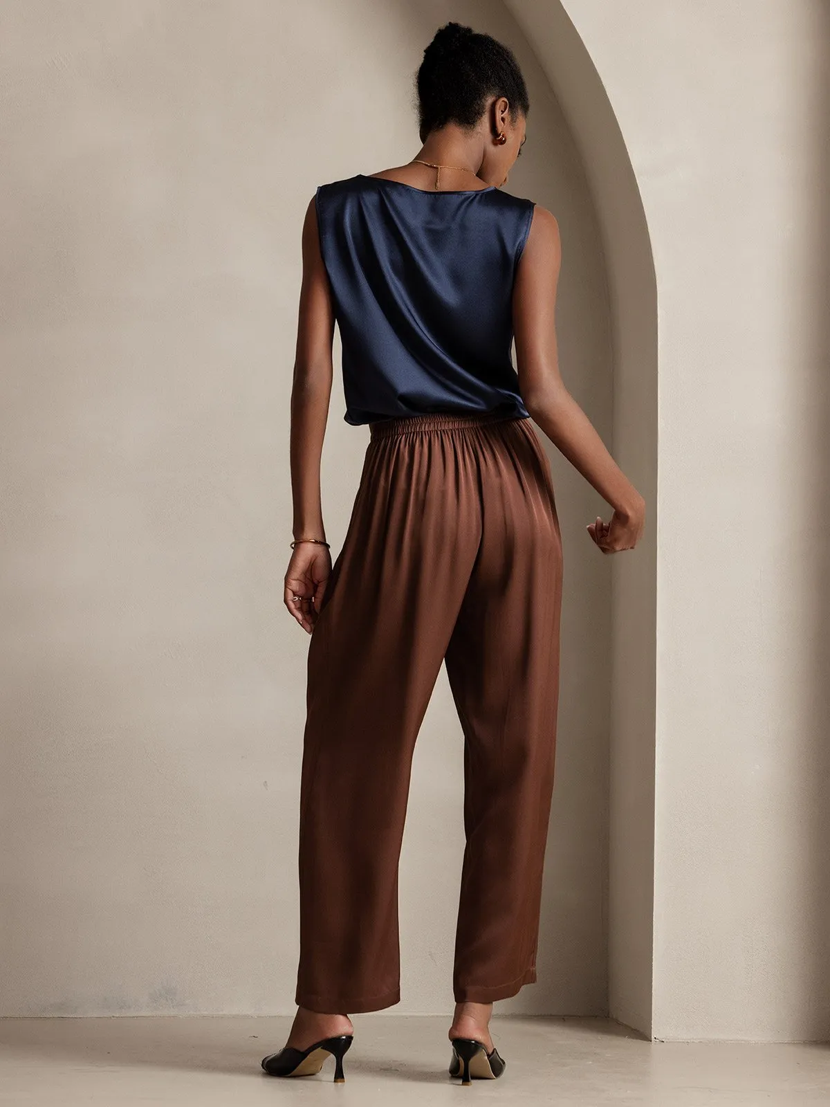 22Momme Timeless Pleated Wide-Leg Silk Long Pants