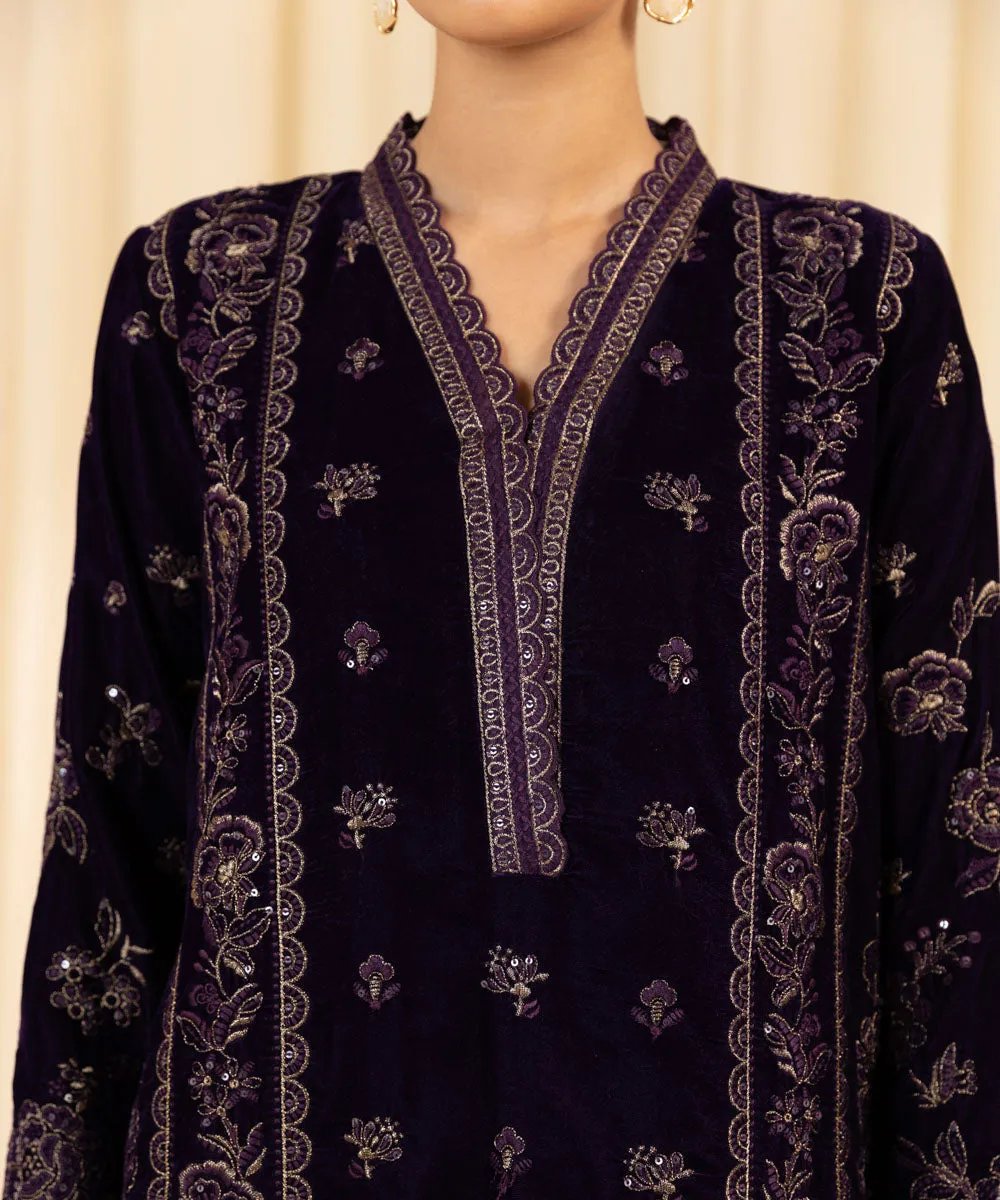 3 Piece -  Embroidered Velvet Suit