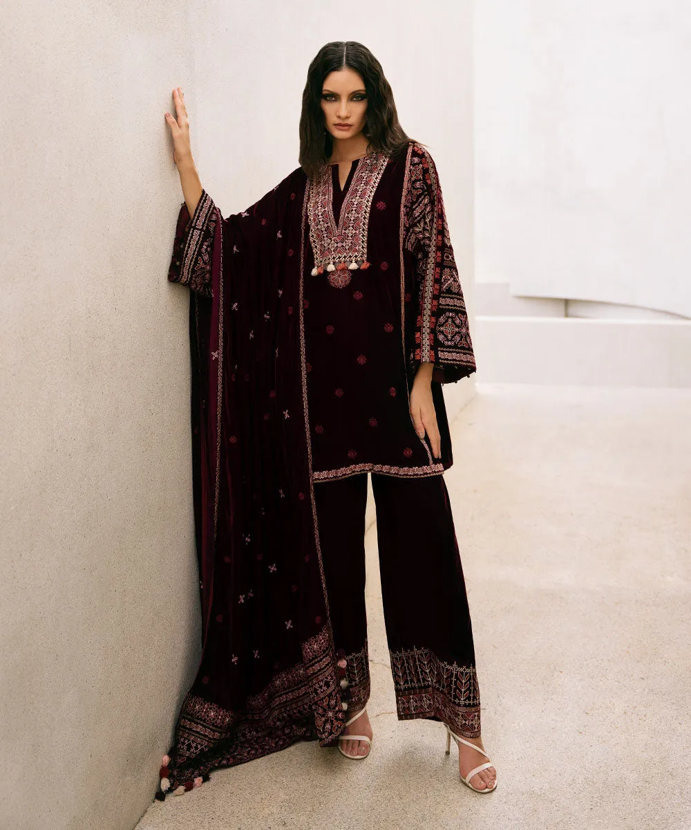 3 Piece -  Embroidered Velvet Suit