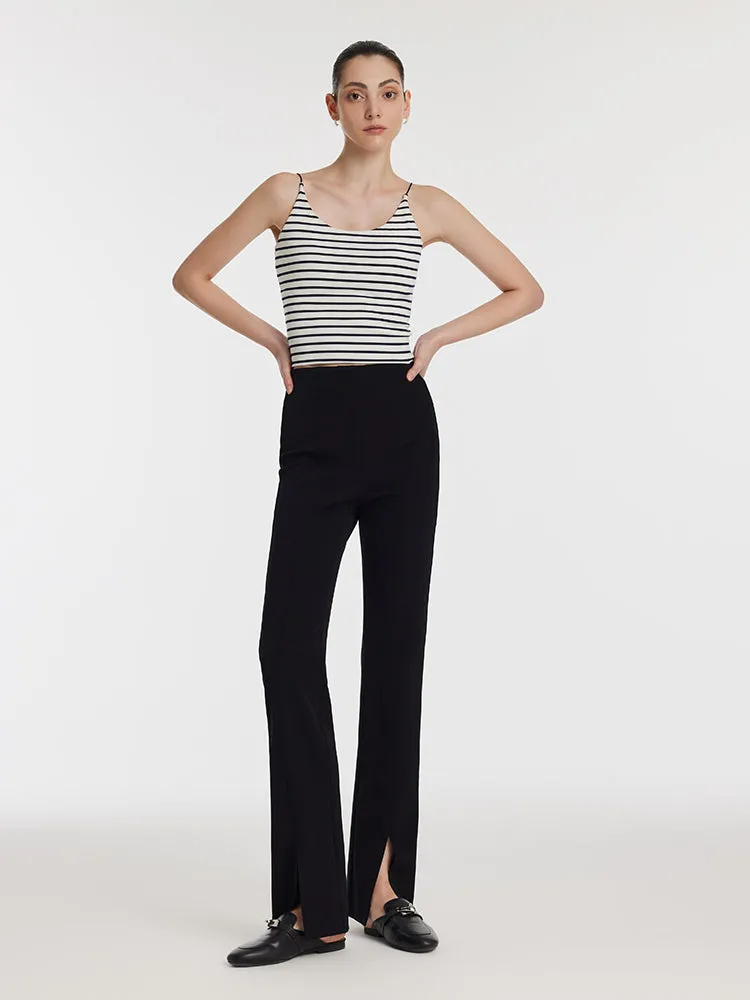 Acetate Stretchy Slit Micro-Flared Women Pants