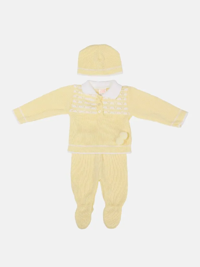 Baby Boy 3 Piece Pom-pom Knitted Gift Box Set-Lemon Yellow