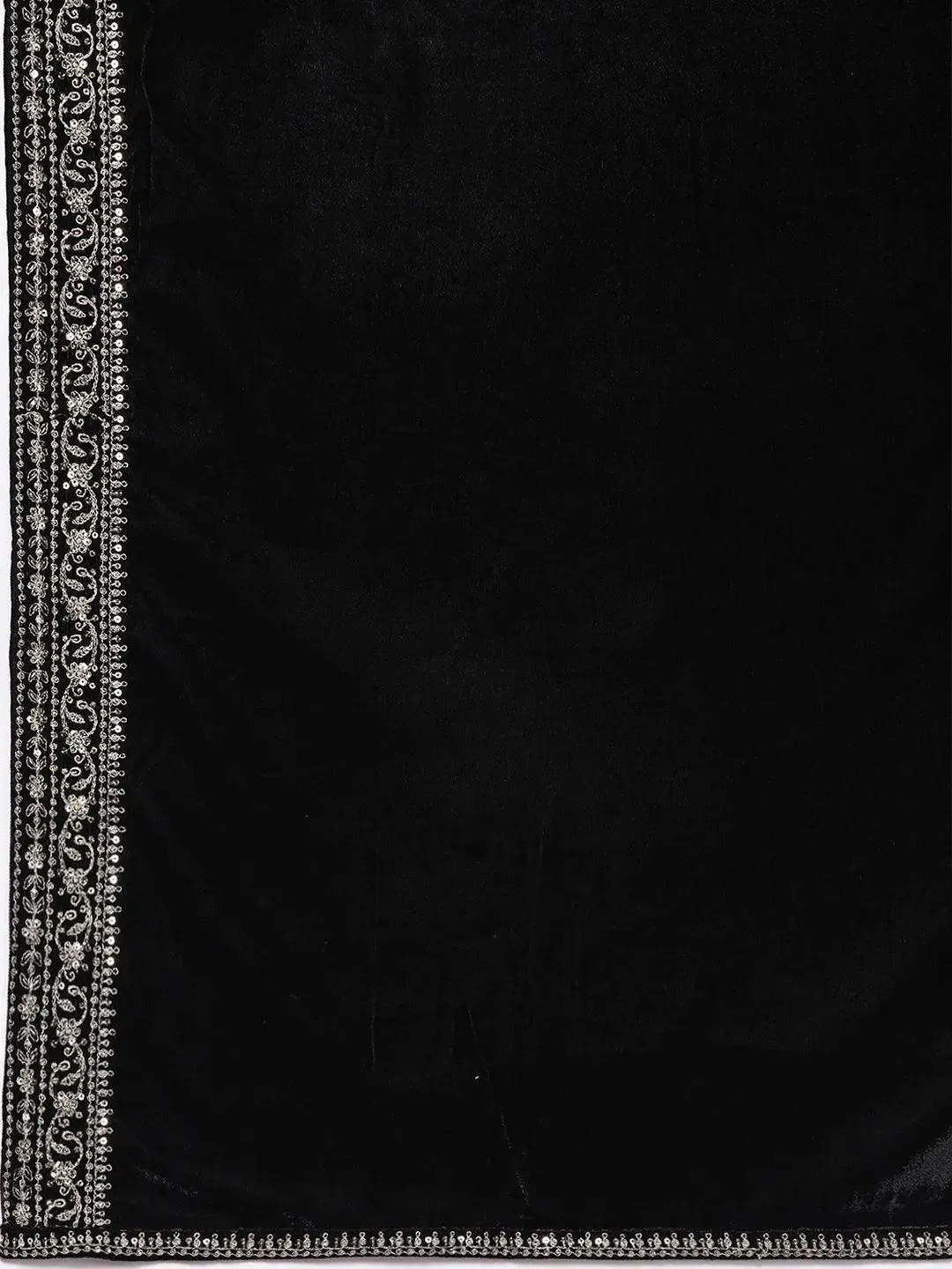 Black Embroidered Velvet A-line Kurta With Trousers & Dupatta