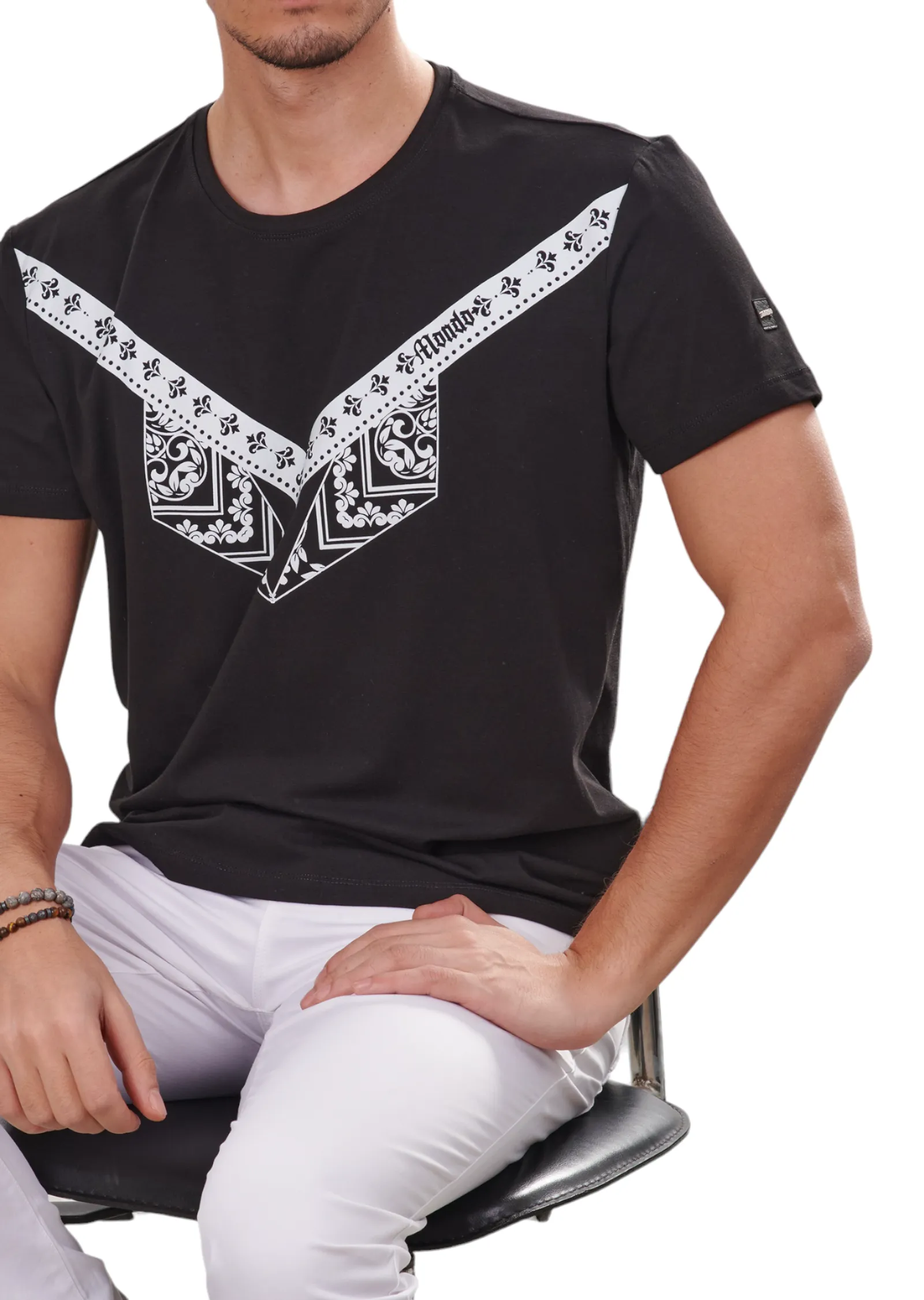 Black Fleur De Lis & Bandana Print Tee