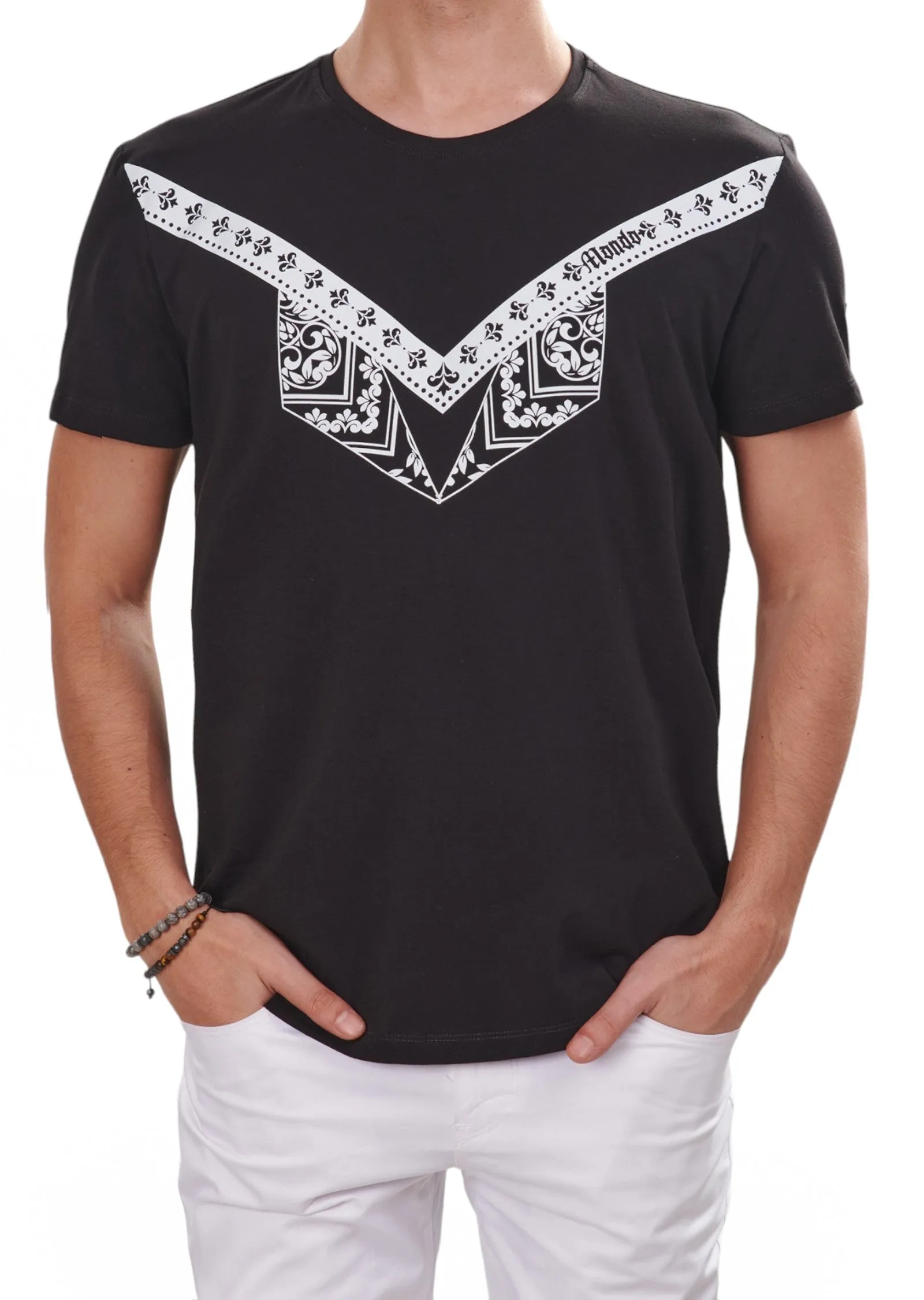 Black Fleur De Lis & Bandana Print Tee