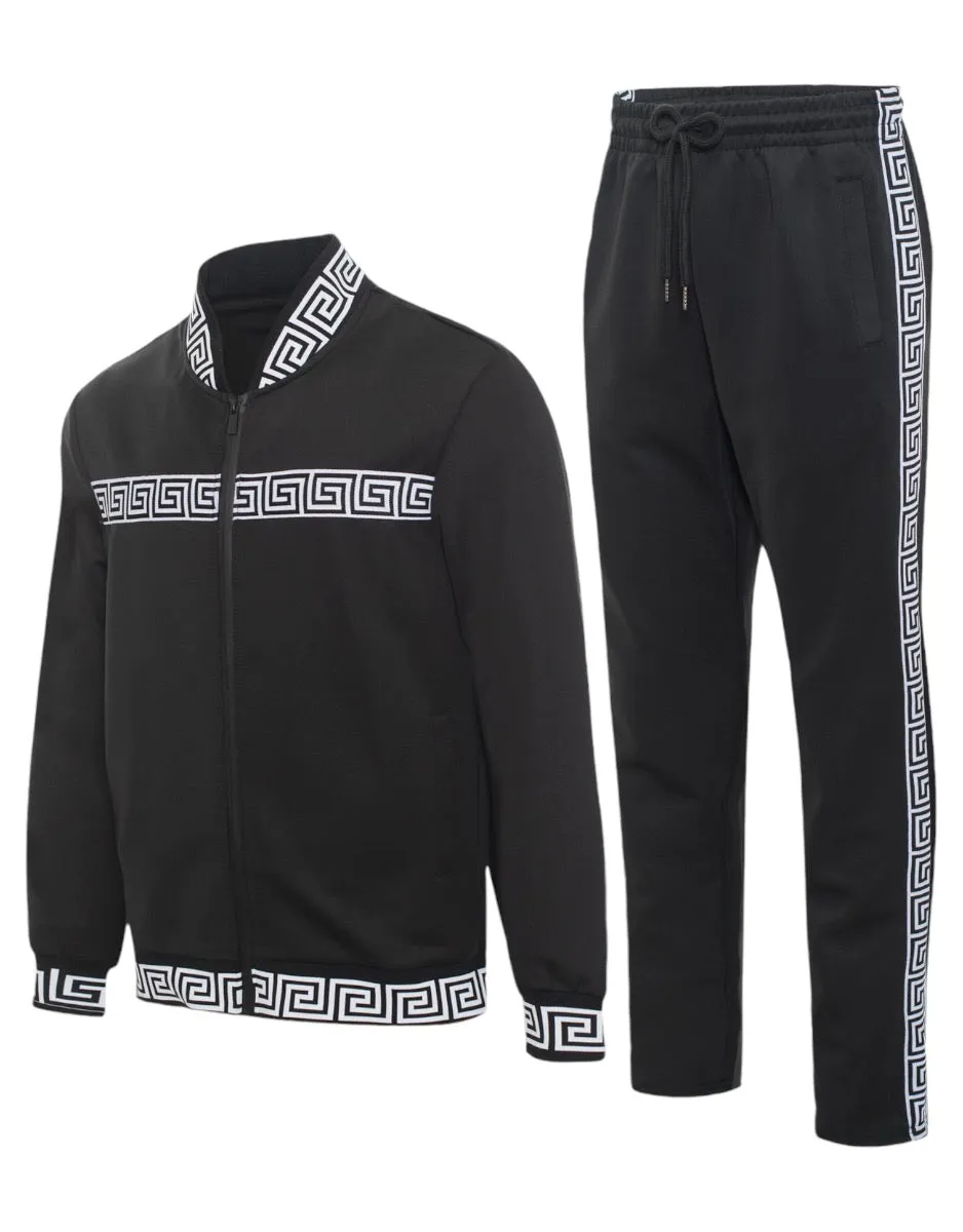 Black Men's Jogging Set Jacket and Pants Fancy Greek Key Design Style No: MTK17