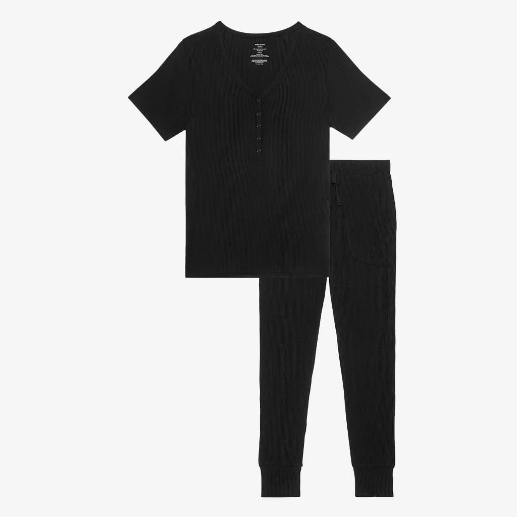 Black Ribbed Women's Short Sleeve Loungewear