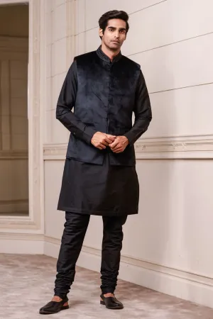 Black Velvet Bundi With Embroidery on Collar