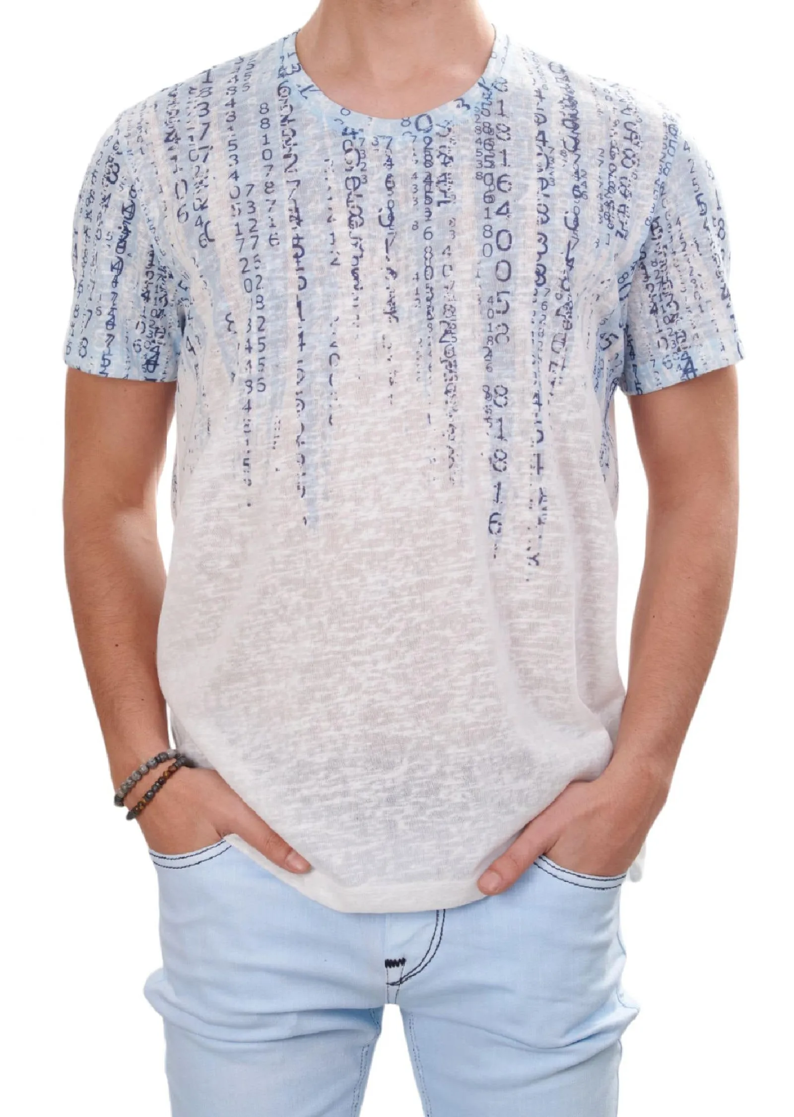 Blue Degraded Matrix Linen Tee