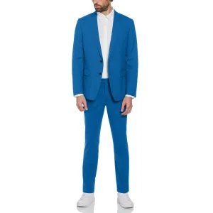 Blue Textured Wool Blend Two Piece Suit