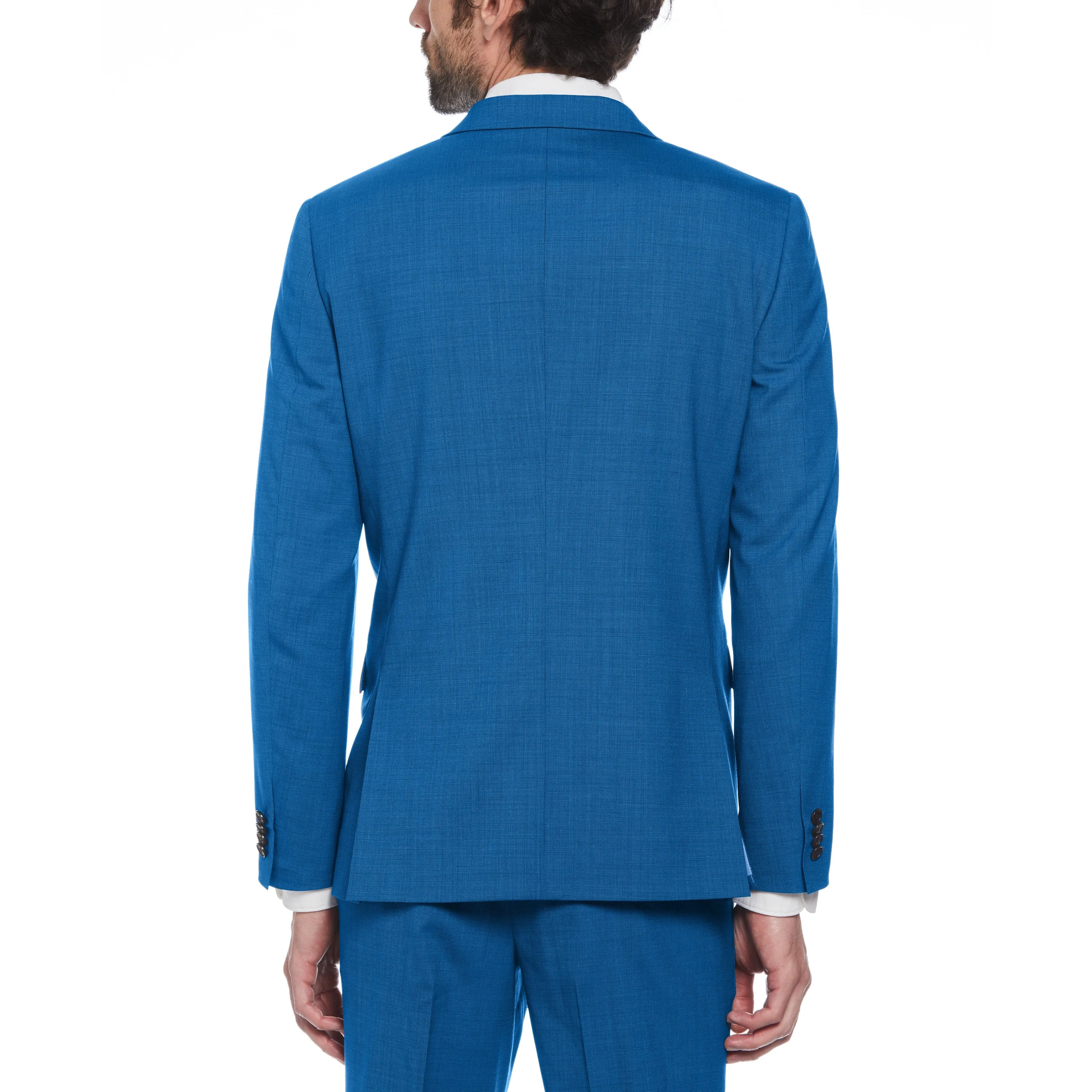 Blue Textured Wool Blend Two Piece Suit