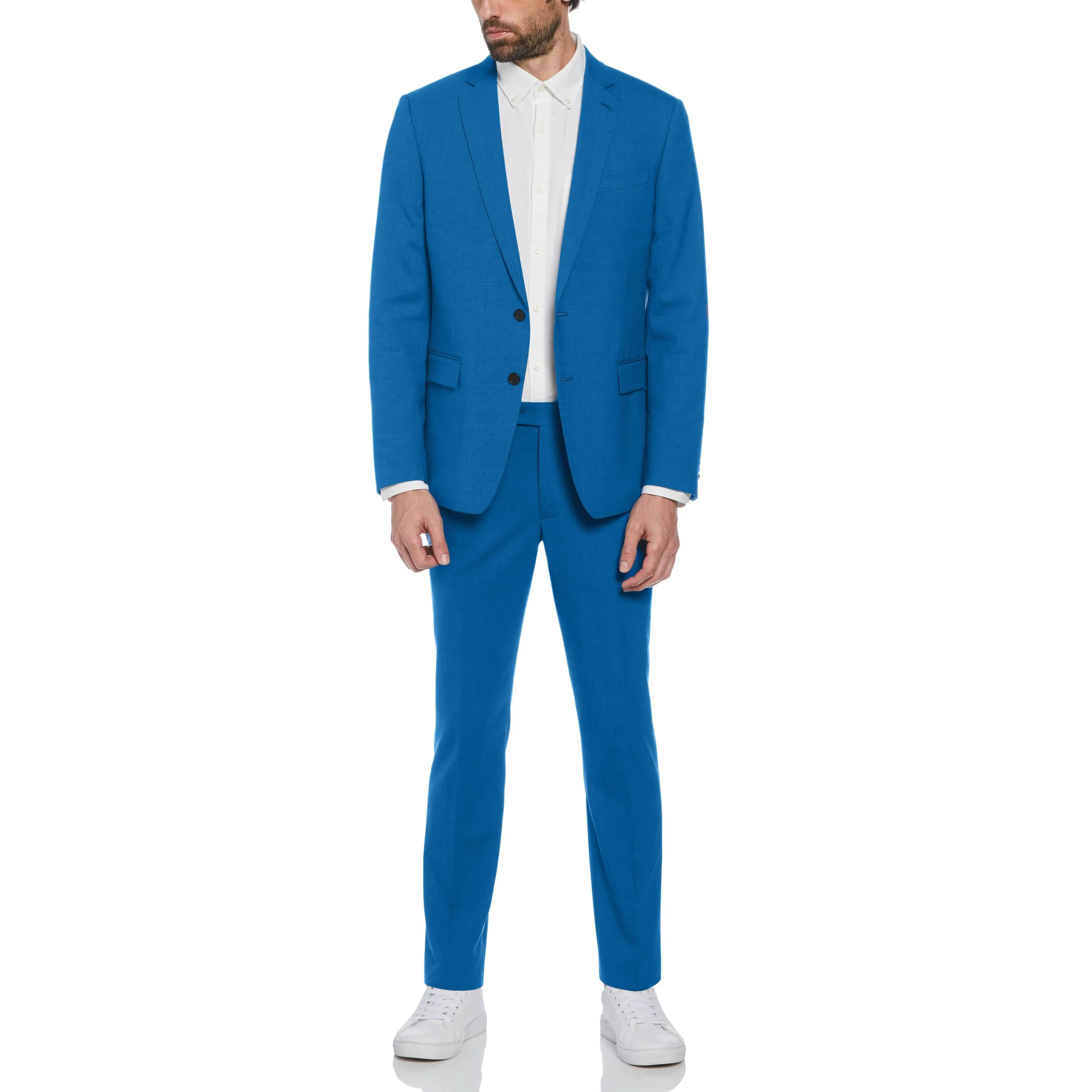 Blue Textured Wool Blend Two Piece Suit