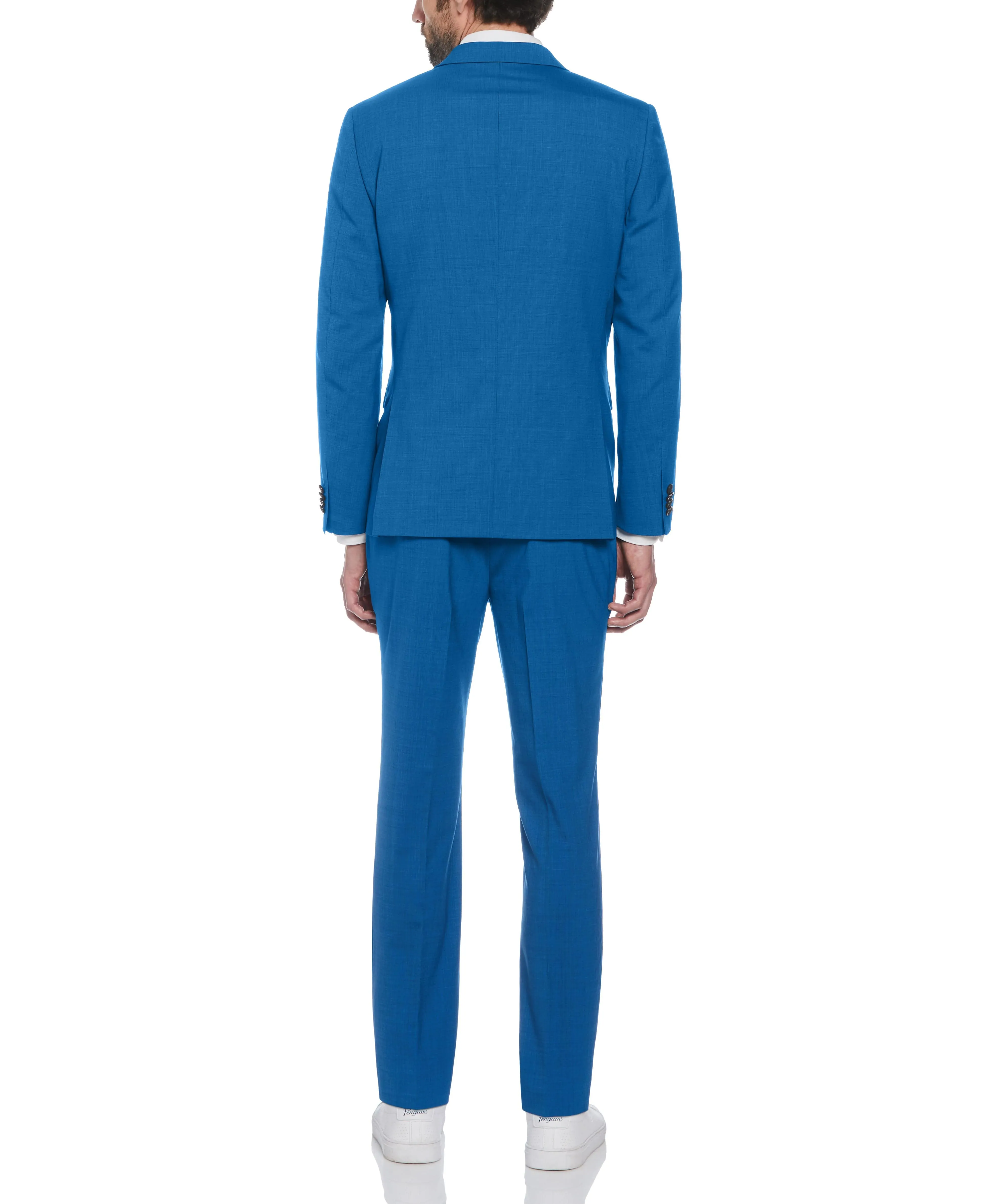 Blue Textured Wool Blend Two Piece Suit