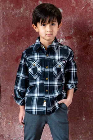 Boys Shirt Appaman Denim Blue Plaid Flannel