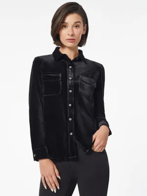 Button-Front Velour Utility Shirt