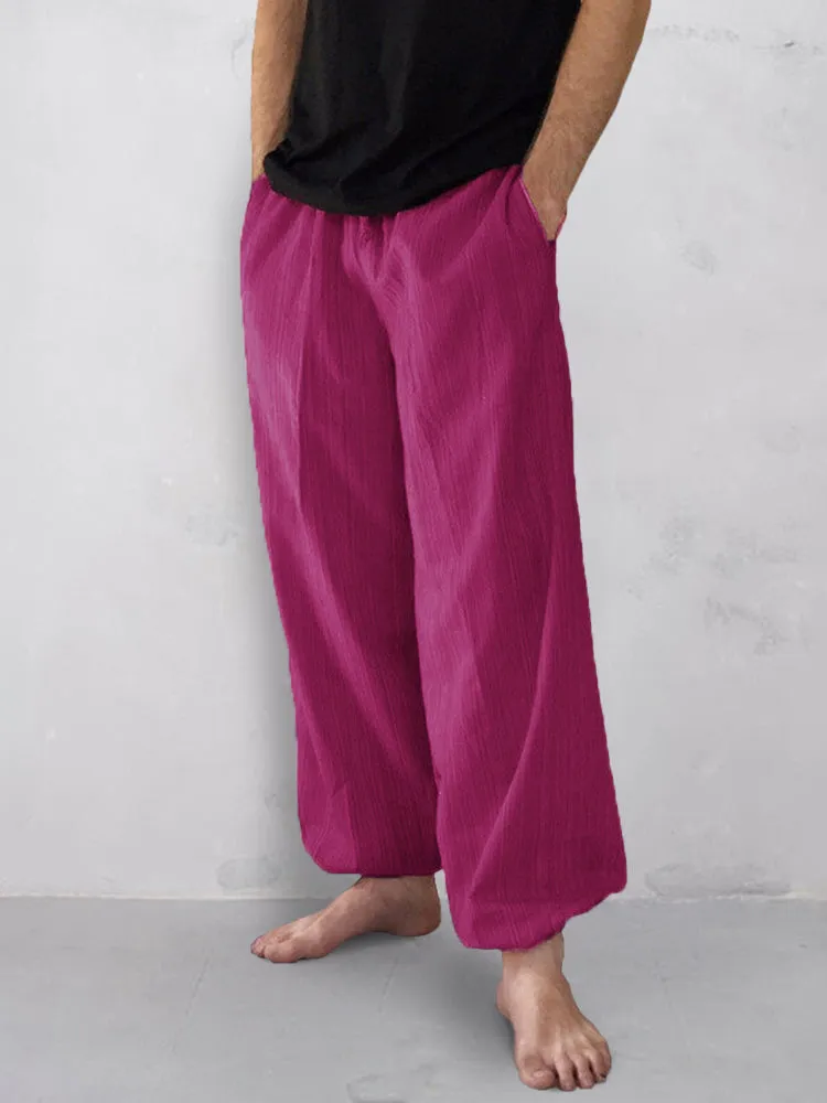 Casual Cotton Linen Elastic Waist Pants