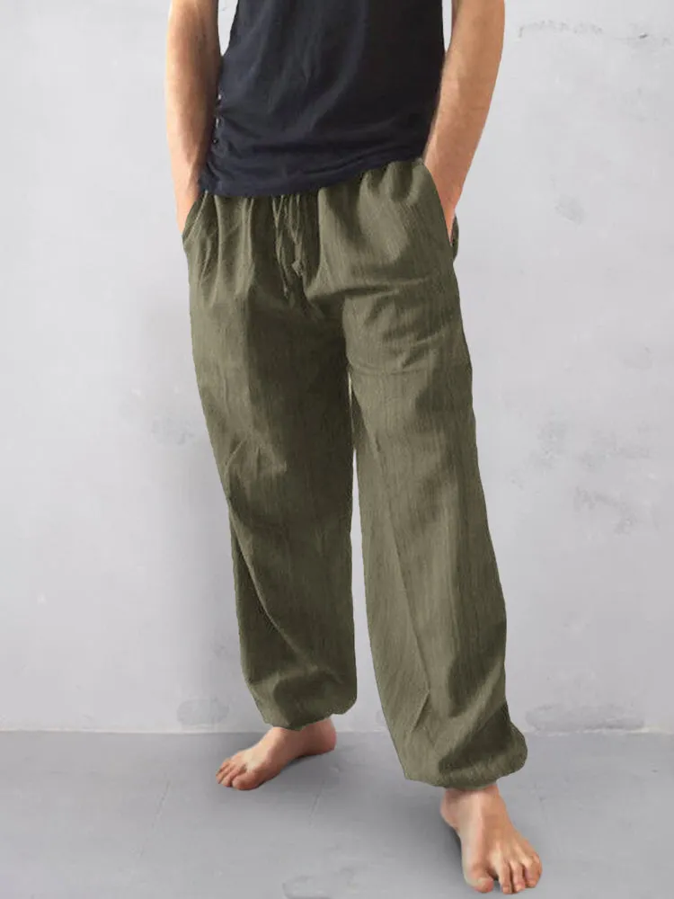 Casual Cotton Linen Elastic Waist Pants