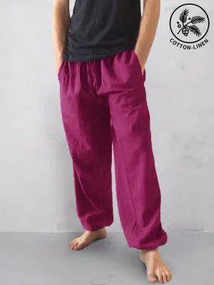 Casual Cotton Linen Elastic Waist Pants