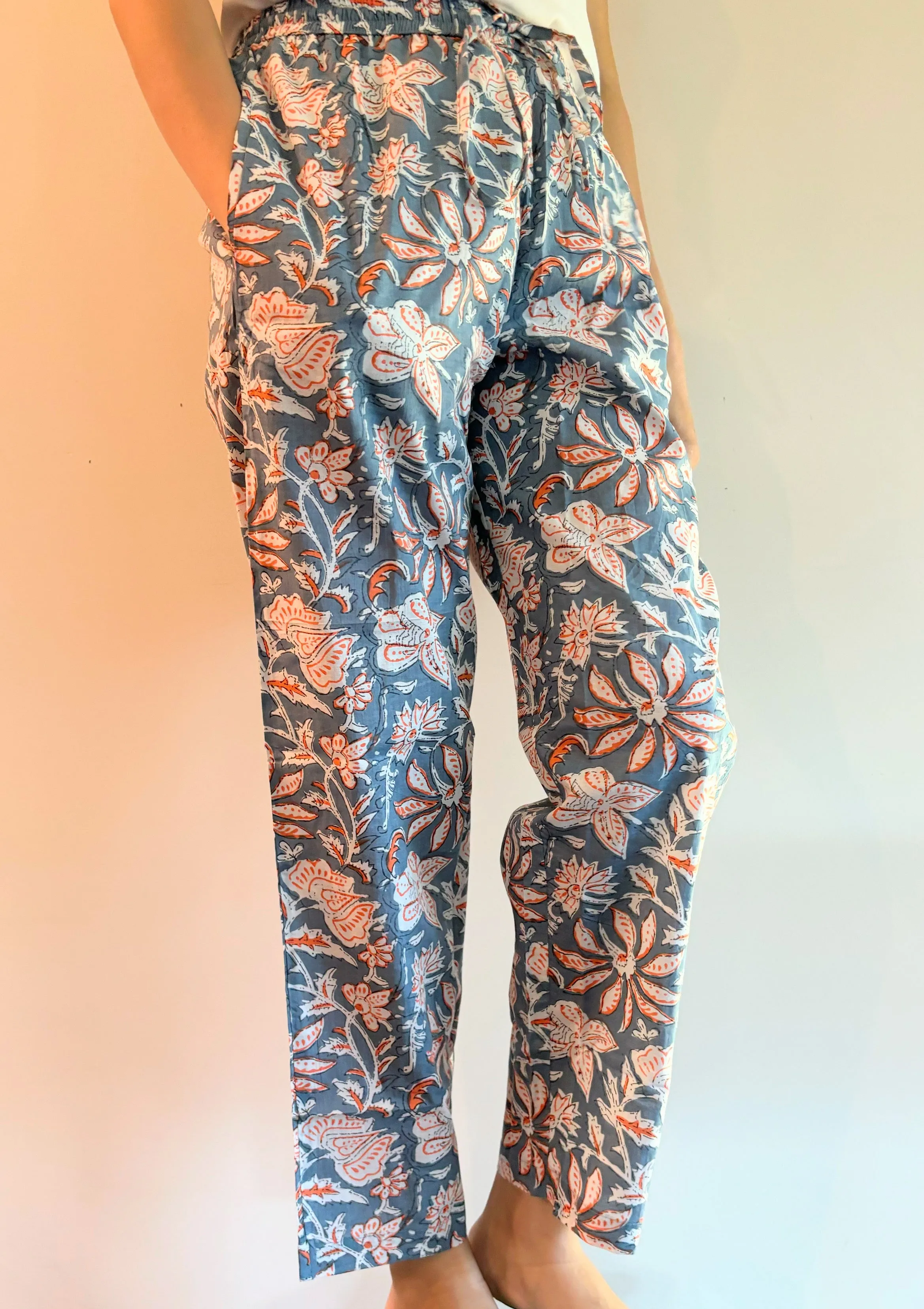 Cotton Pajama Pants Women - Charcoal Blooms