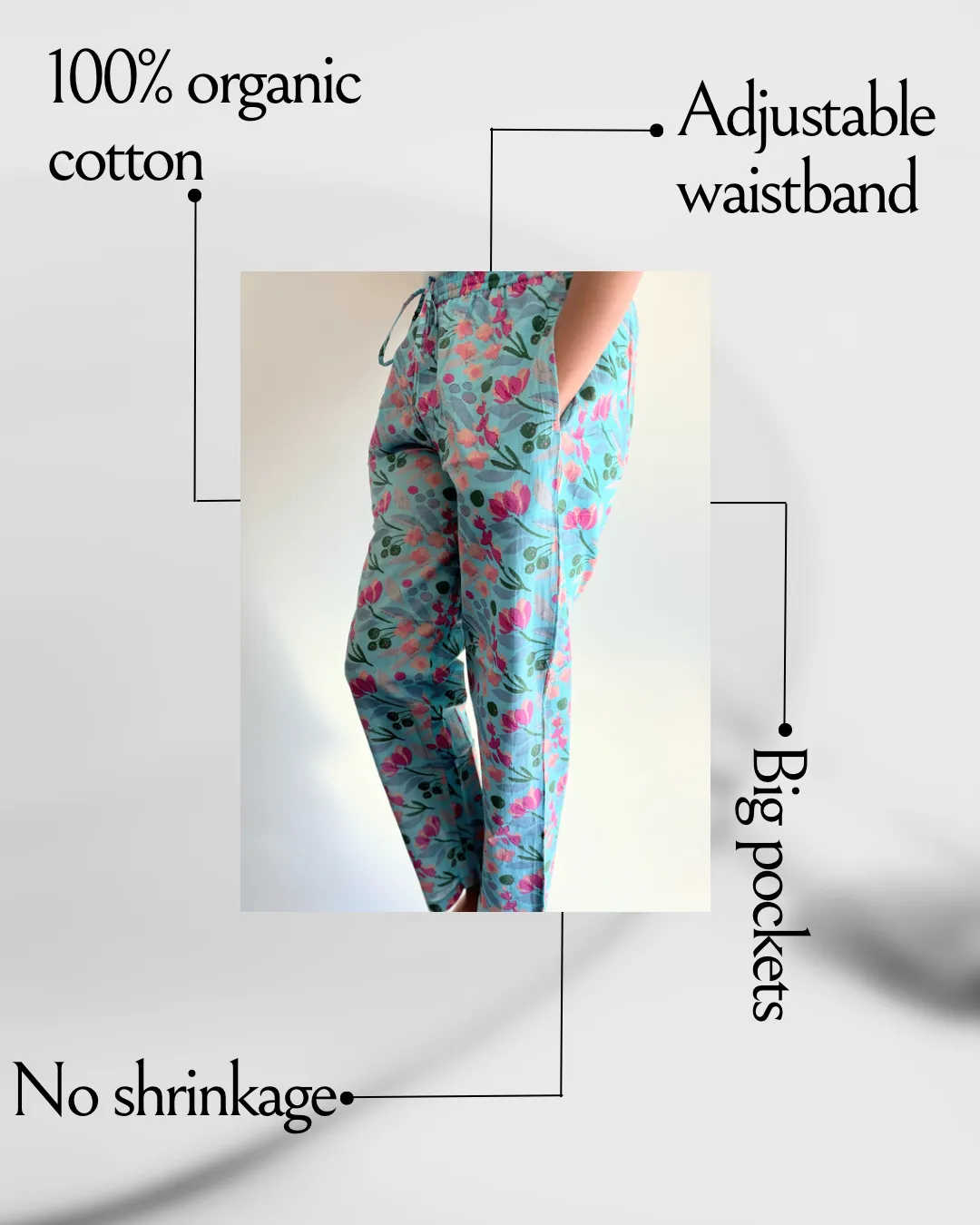 Cotton Pajama Pants Women - Floral Azure