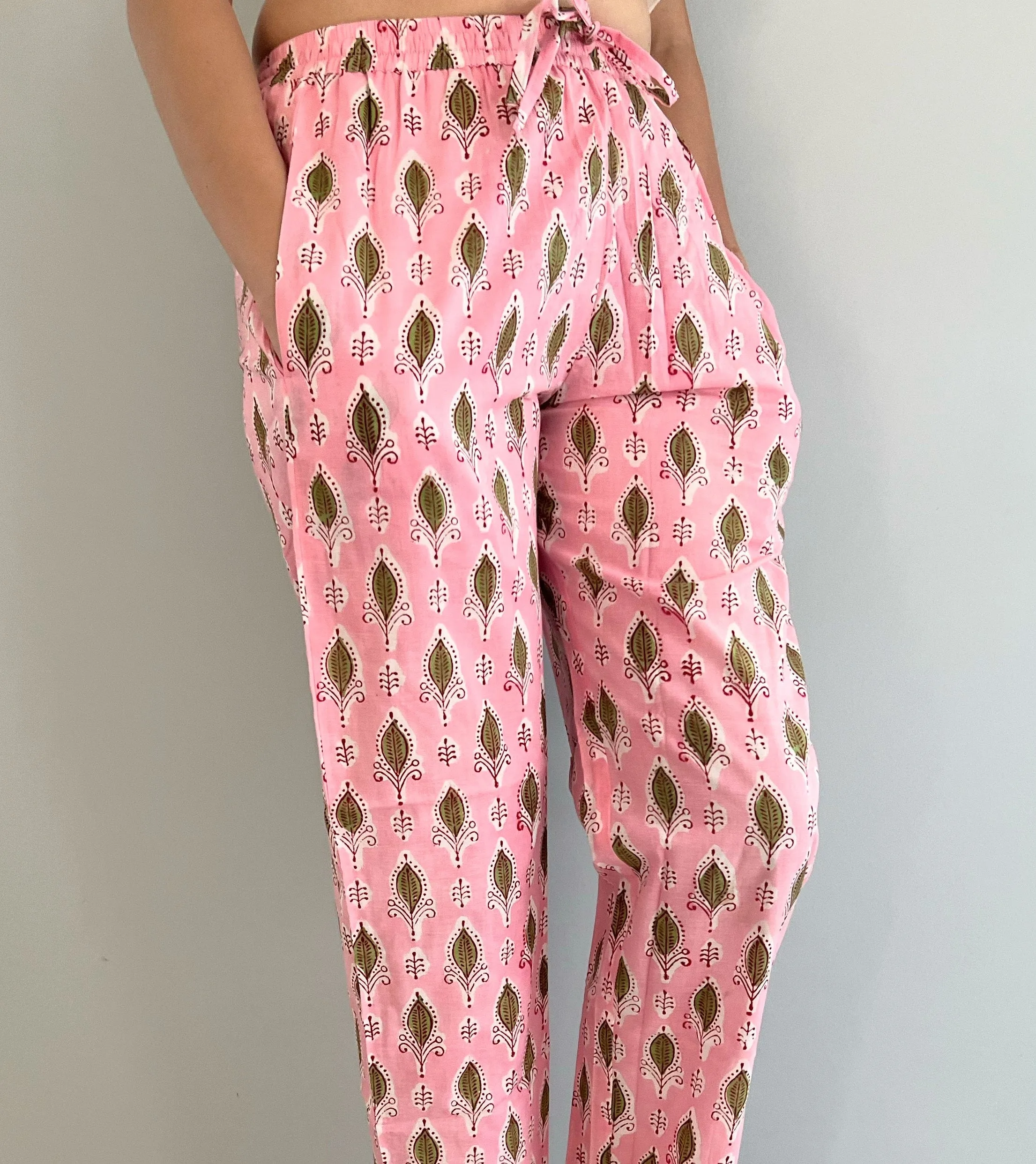 Cotton Pajama Pants Women - Rosy Foliage