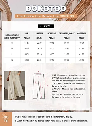 Dokotoo Fashion Womens High Waist Drawstring Wide Leg Long Pants Casual Loose Breathable Lounge Yoga Trousers for Women Ladies Beach Pants with Pockets Beige S