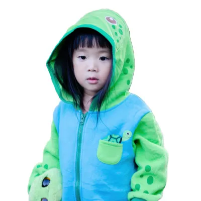 Doodle Pants Kid's Turtle Hoodie with Backpack- Green & Blue