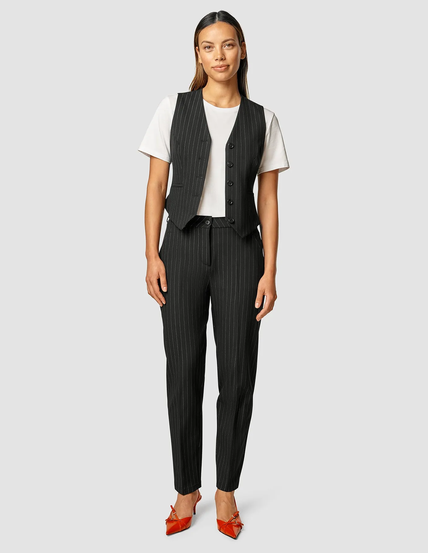 Essential Pants Tapered Black Silver Pinstripe