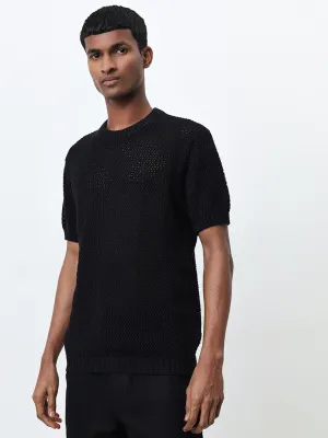 ETA Black Knitted Relaxed Fit T-Shirt