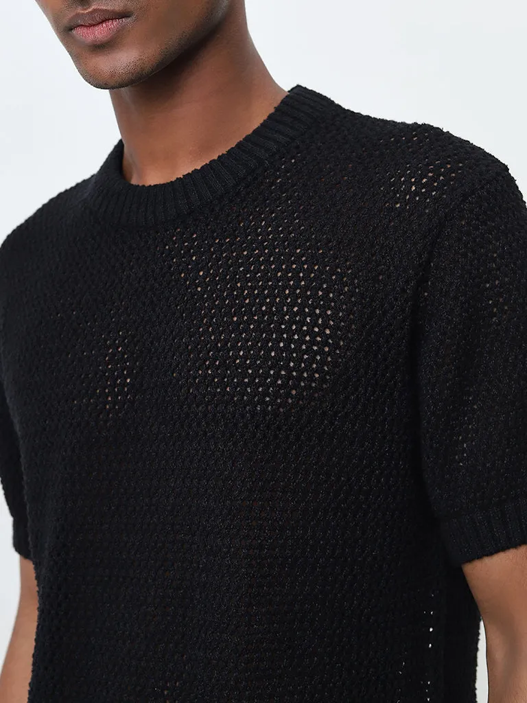 ETA Black Knitted Relaxed Fit T-Shirt