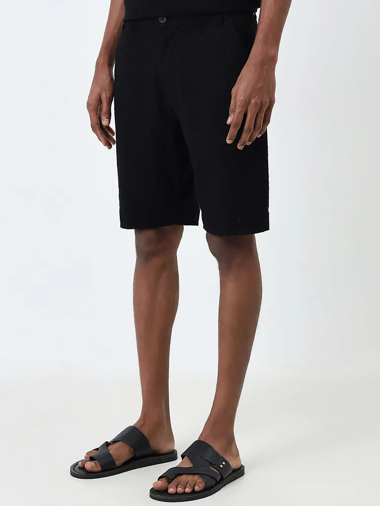 ETA Black Self Relaxed-Fit Mid-Rise Cotton Shorts