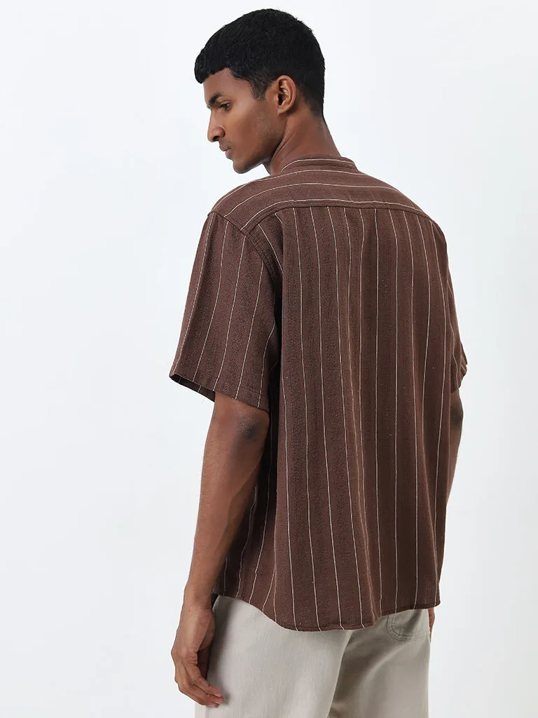 ETA Brown Striped Relaxed-Fit Cotton Shirt