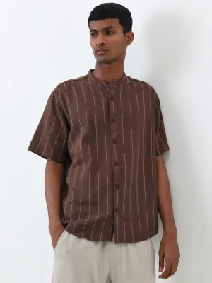 ETA Brown Striped Relaxed-Fit Cotton Shirt