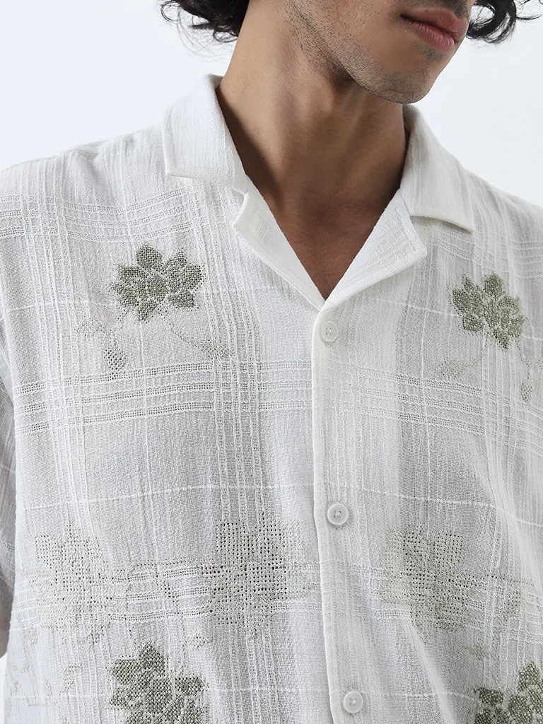 ETA White Floral Embroidered Relaxed-Fit Cotton Shirt