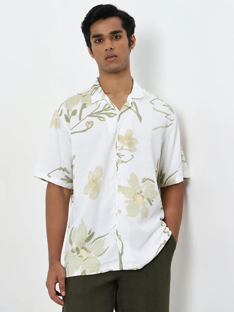 ETA White Floral Pattern Relaxed-Fit Shirt