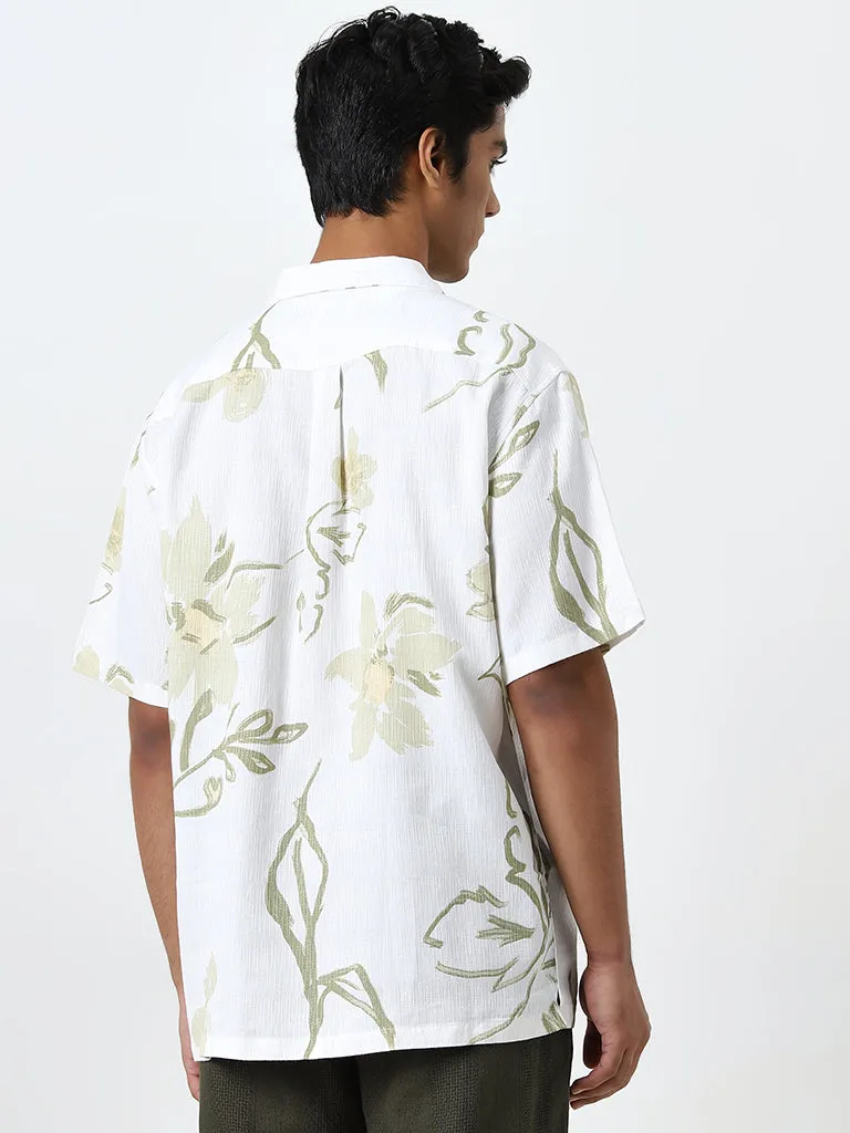 ETA White Floral Pattern Relaxed-Fit Shirt