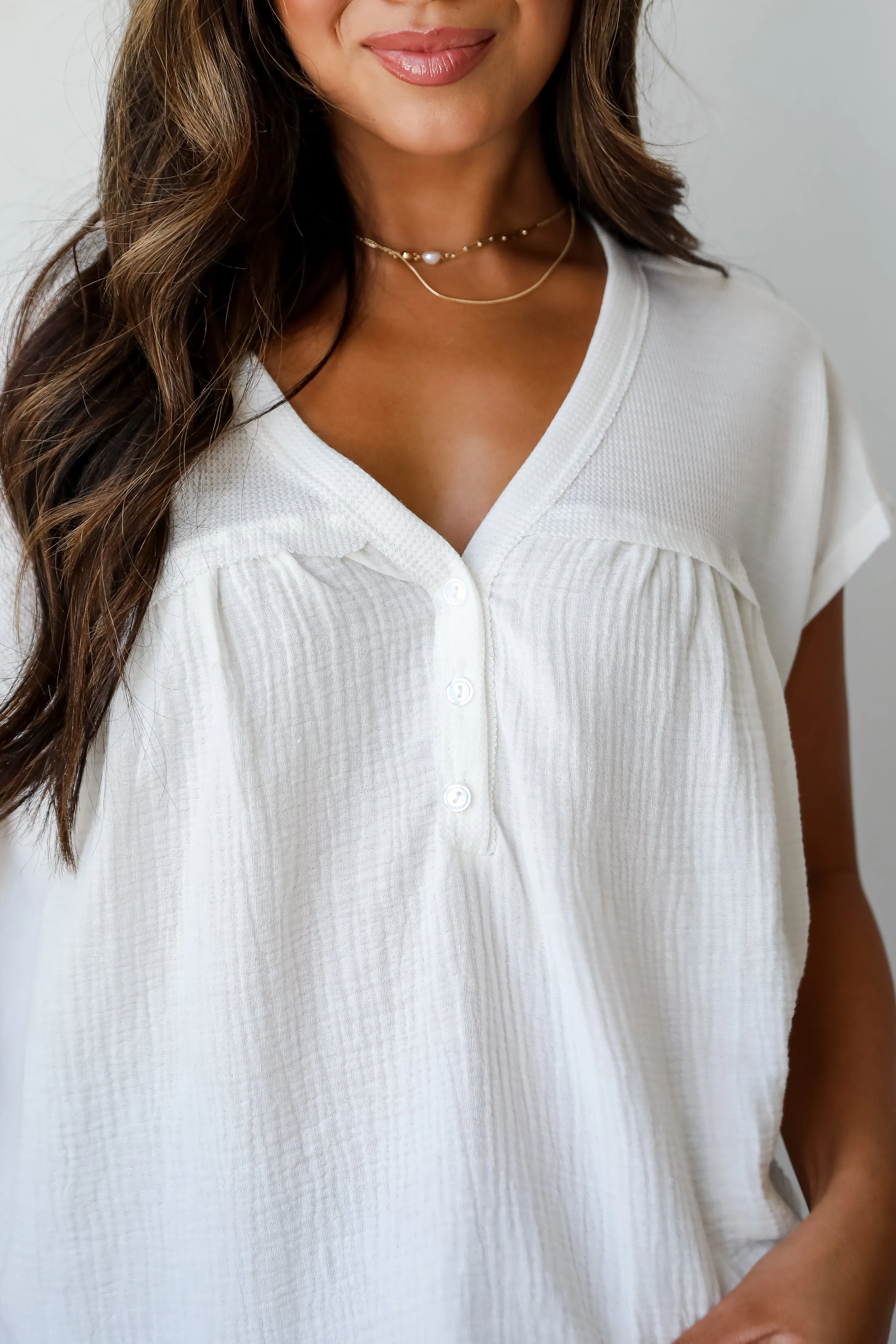 FINAL SALE - Charming Excellence Linen Contrast Top