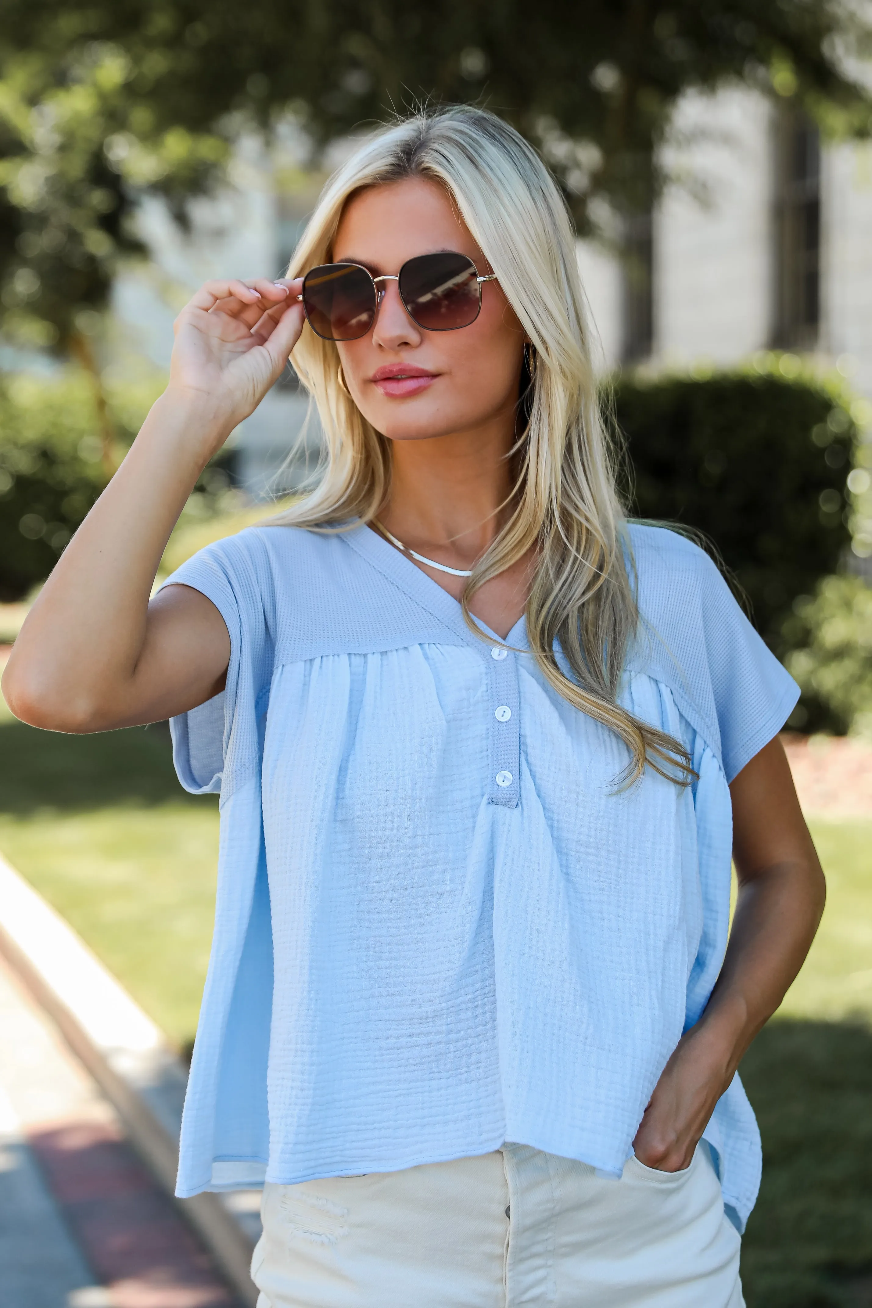 FINAL SALE - Charming Excellence Linen Contrast Top