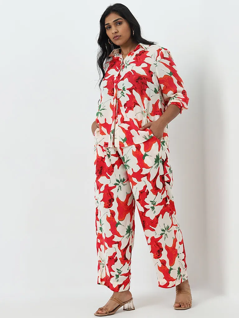 Gia Red Floral Printed High-Rise Pants