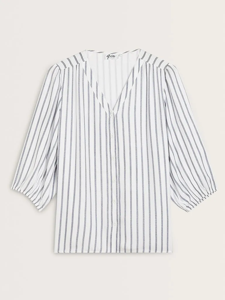 Gia White Stripe Printed Blouse