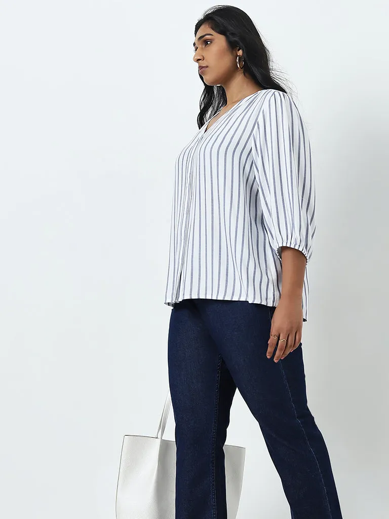 Gia White Stripe Printed Blouse