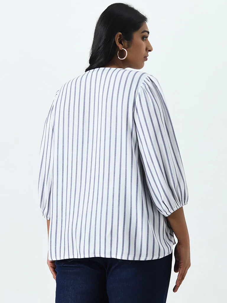 Gia White Stripe Printed Blouse