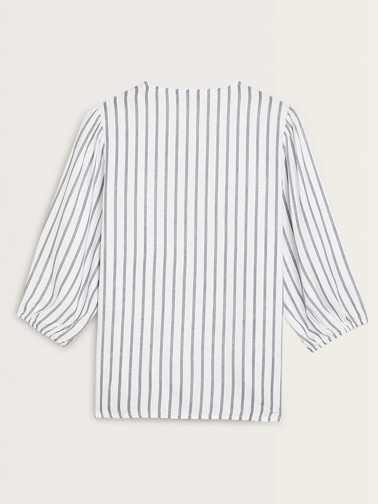 Gia White Stripe Printed Blouse