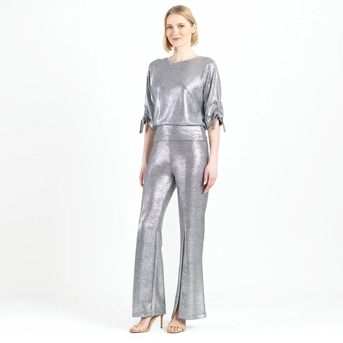 Glitter Foil - Kick Front High Slit Pant - Gunmetal - Limited Sizes - XS, SM, LRG, XL