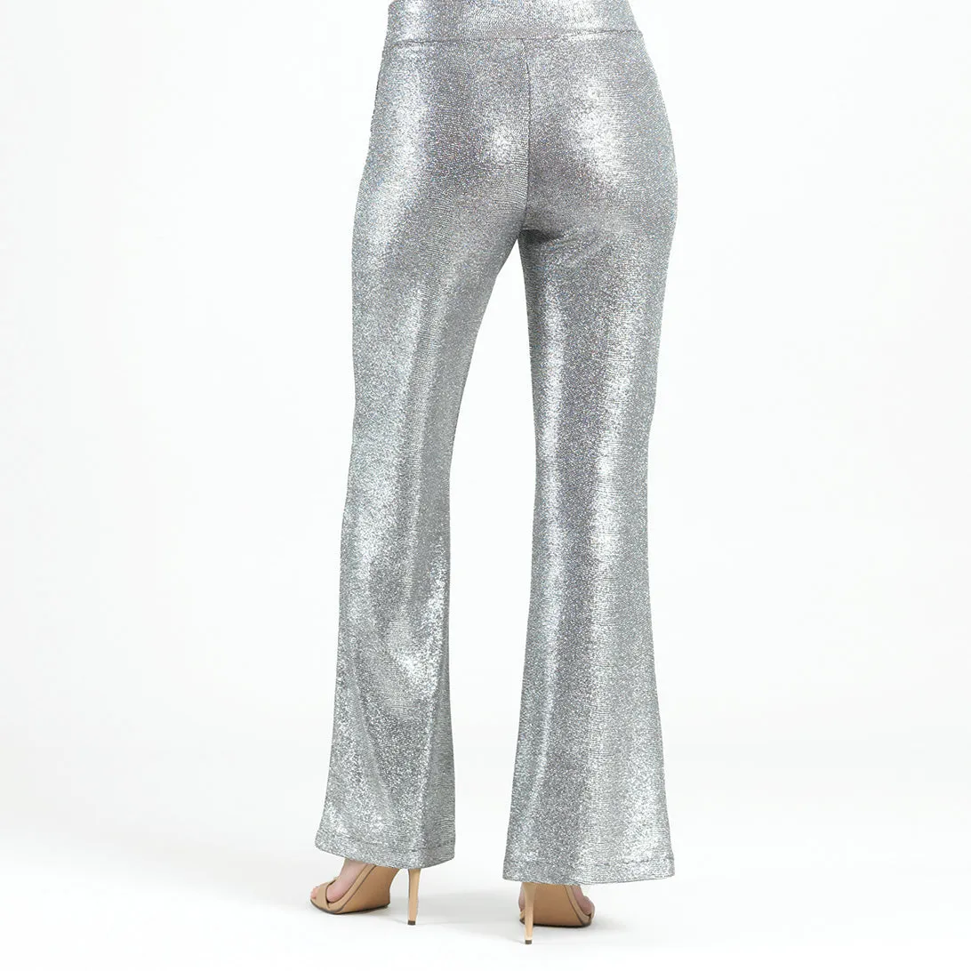 Glitter Foil - Kick Front High Slit Pant - Gunmetal - Limited Sizes - XS, SM, LRG, XL