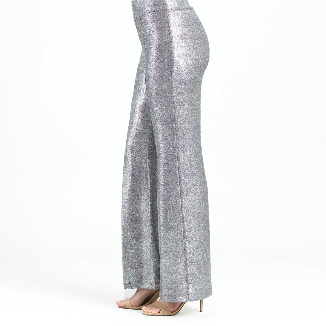 Glitter Foil - Kick Front High Slit Pant - Gunmetal - Limited Sizes - XS, SM, LRG, XL