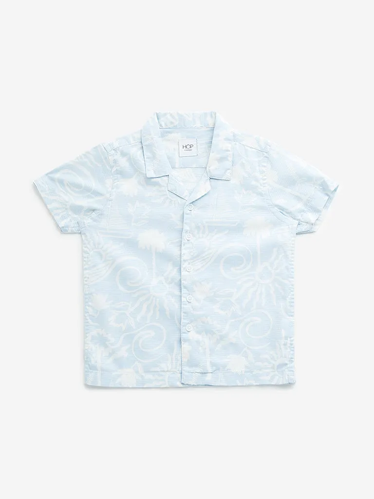 HOP Kids Light Blue Tropical-Inspired Resort-Fit Cotton Shirt