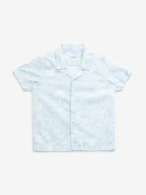 HOP Kids Light Blue Tropical-Inspired Resort-Fit Cotton Shirt