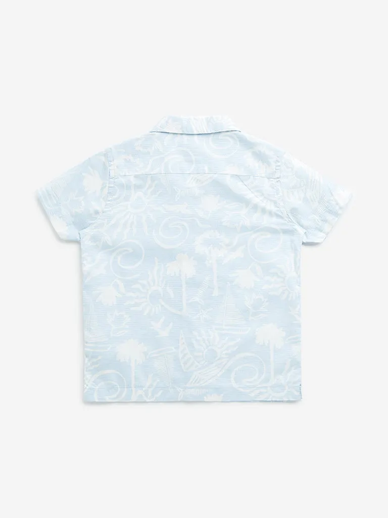 HOP Kids Light Blue Tropical-Inspired Resort-Fit Cotton Shirt